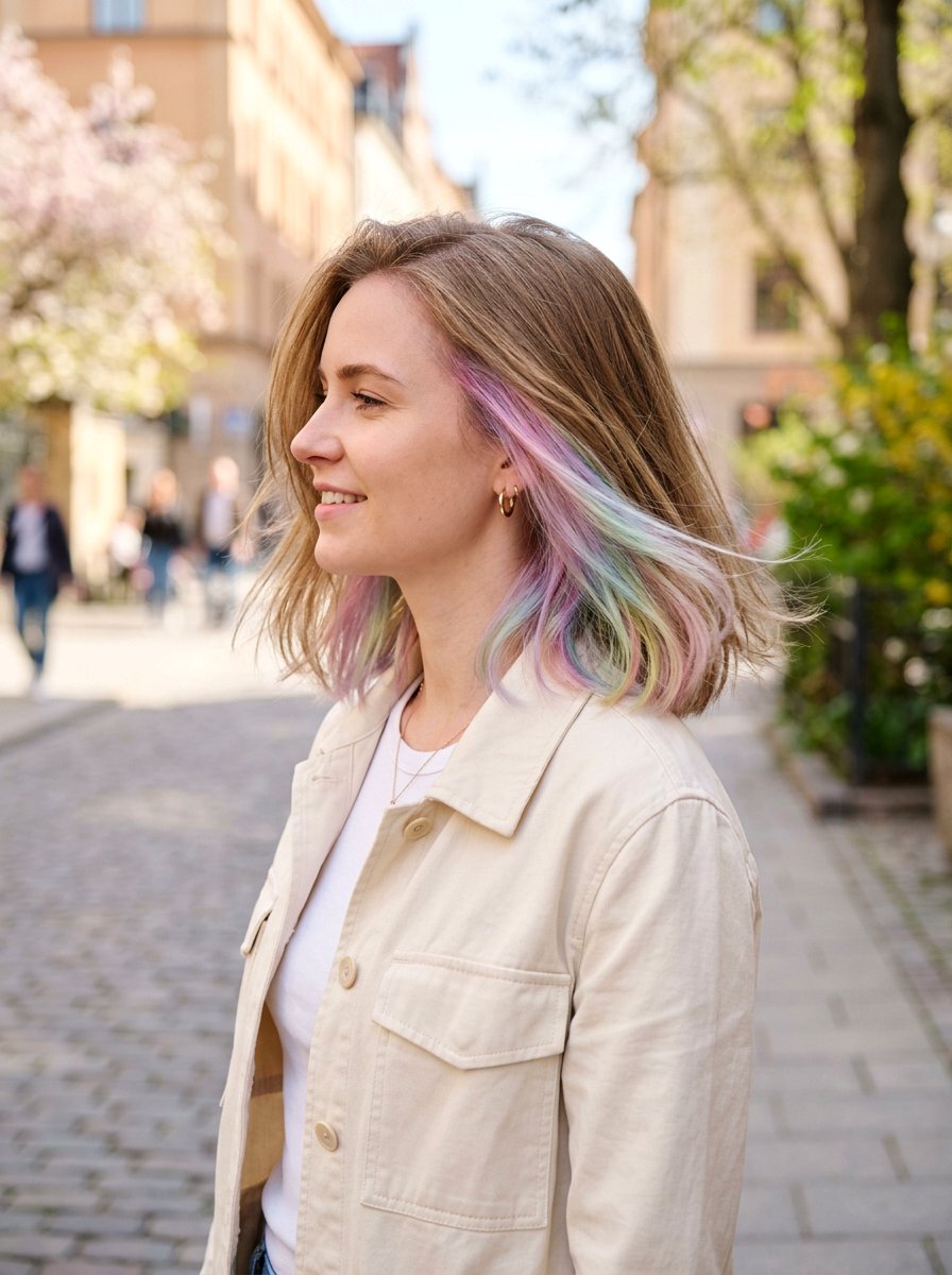 Hidden Rainbow Balayage Fine Hair Lob - 20 hidden rainbow balayage - 20 hidden rainbow balayage