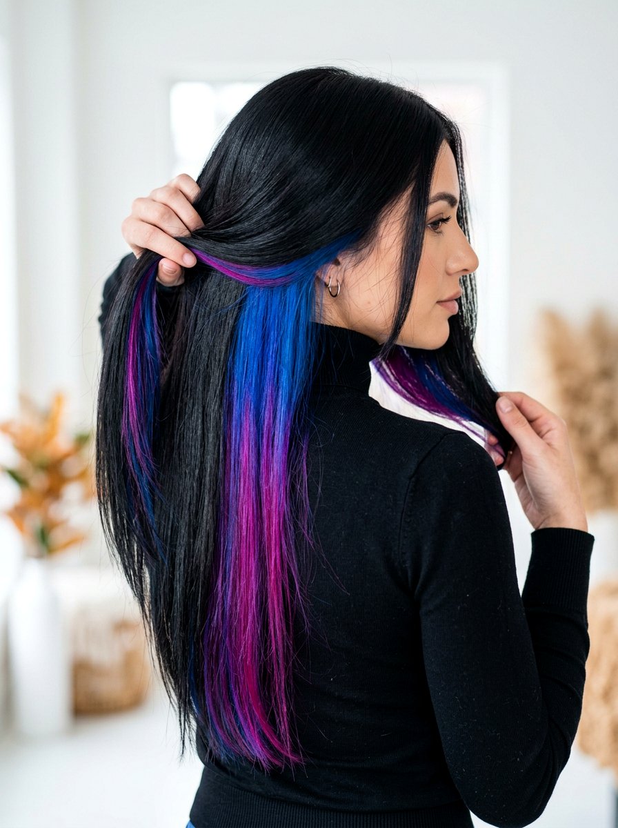Hidden Rainbow Balayage On Black Long Hair - 20 hidden rainbow balayage - 20 hidden rainbow balayage