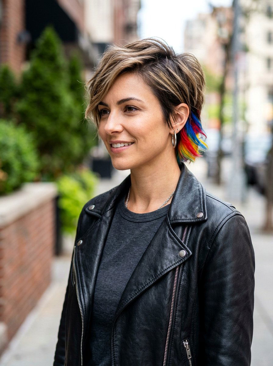 Hidden Rainbow Balayage Short Pixie Cut - 20 hidden rainbow balayage - 20 hidden rainbow balayage