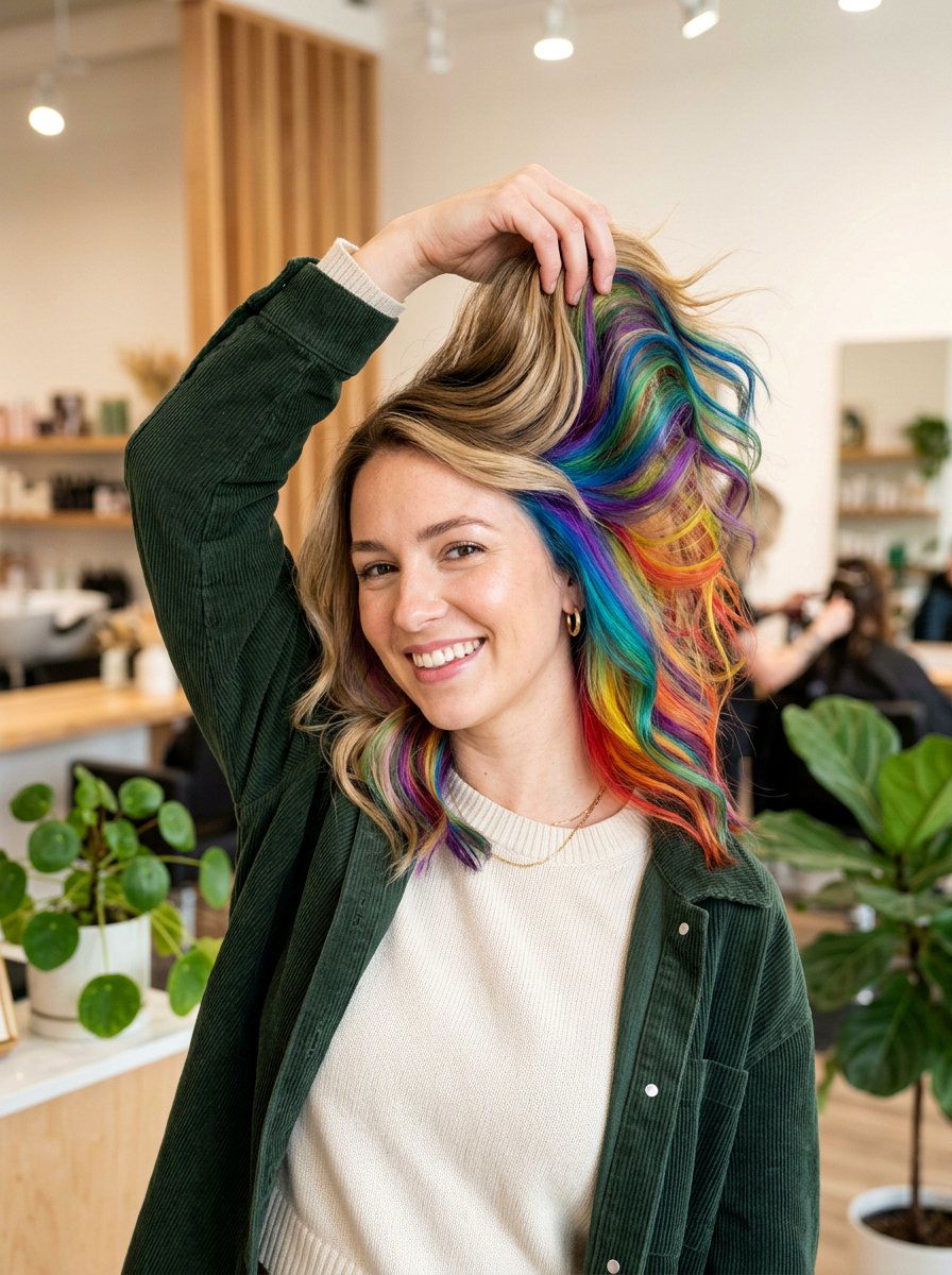 Hidden Rainbow Balayage Shoulder Length Hair - 20 hidden rainbow balayage - 20 hidden rainbow balayage
