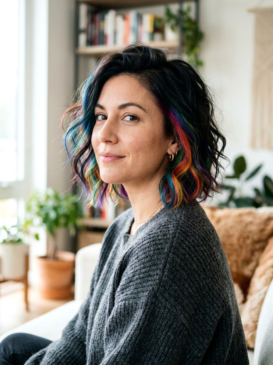 Hidden Rainbow Balayage Textured Bob - 20 hidden rainbow balayage - 20 hidden rainbow balayage
