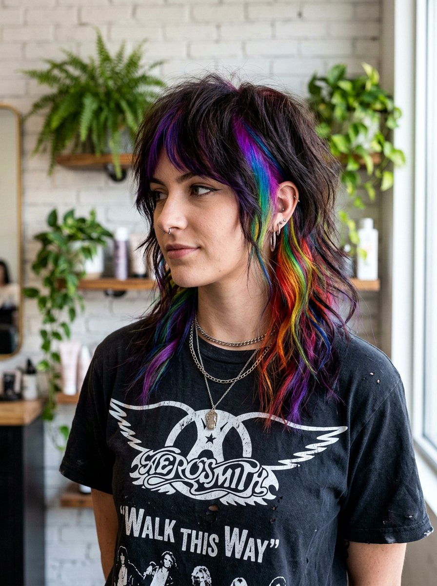 Hidden Rainbow Balayage Wolf Cut - 20 hidden rainbow balayage - 20 hidden rainbow balayage