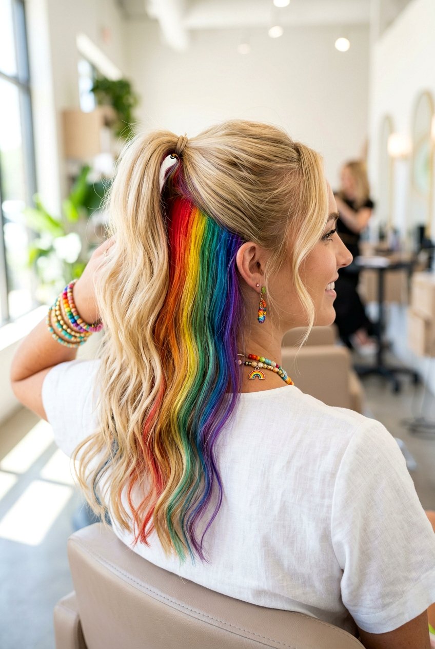 Hidden Rainbow Hair - 20 festival hair color ideas - 20 festival hair color ideas