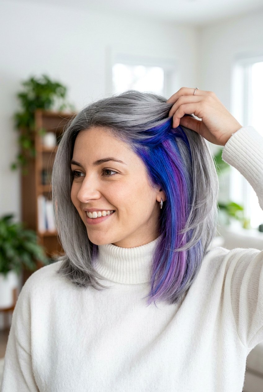 Hidden Rainbow Hair On Silver Hair - 20 hidden rainbow balayage - 20 hidden rainbow balayage