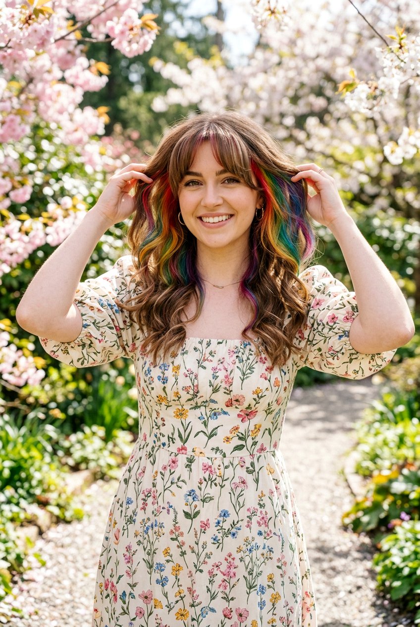 Hidden Rainbow Hair With Bangs - 20 hidden rainbow balayage - 20 hidden rainbow balayage