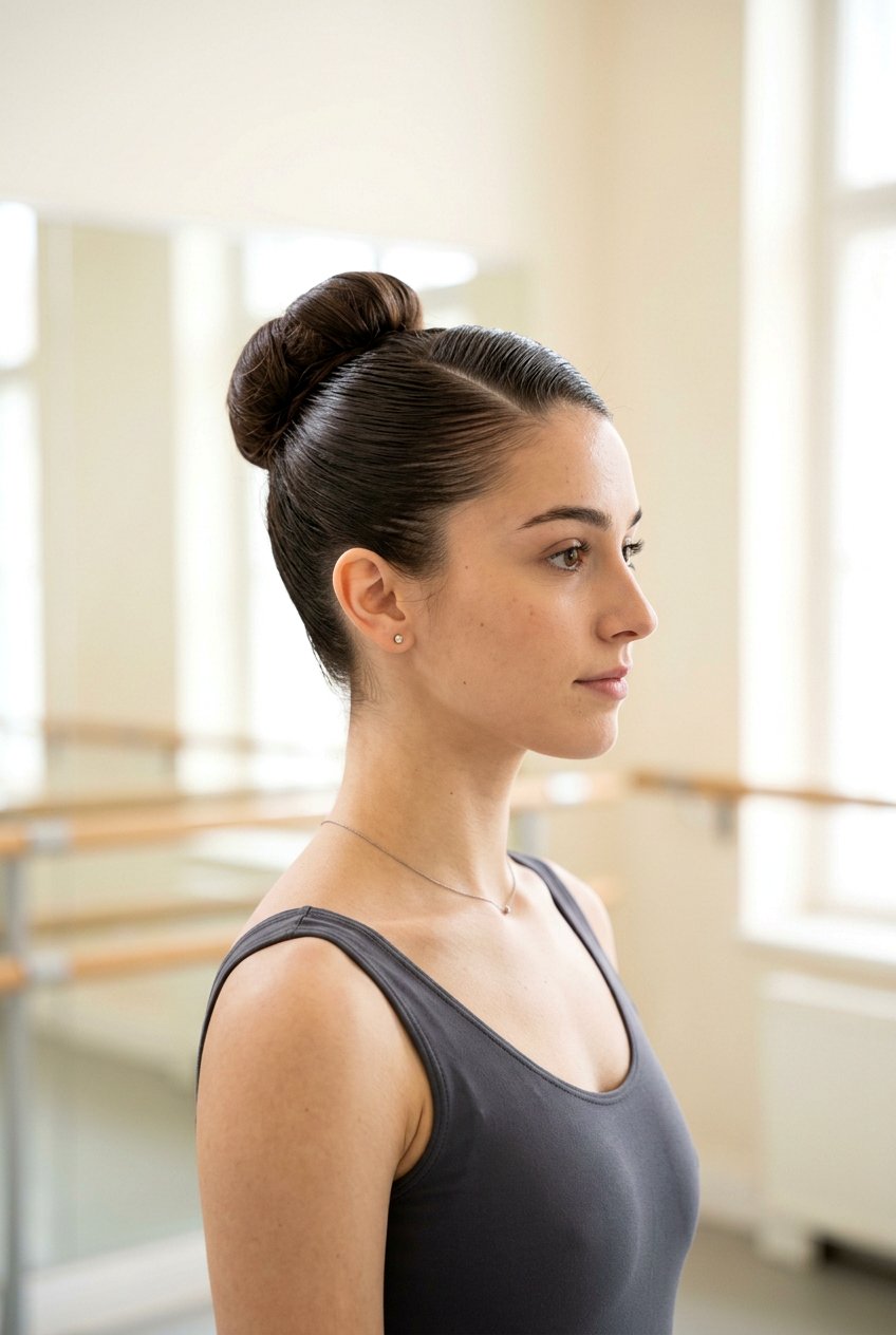 High Ballerina Bun With Side Part - 20 ballerina bun hairstyle - 20 ballerina bun hairstyle