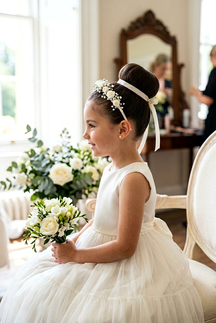 High Ballet Bun For Flower Girl - 20 flower girl bun hairstyle - 20 flower girl bun hairstyle