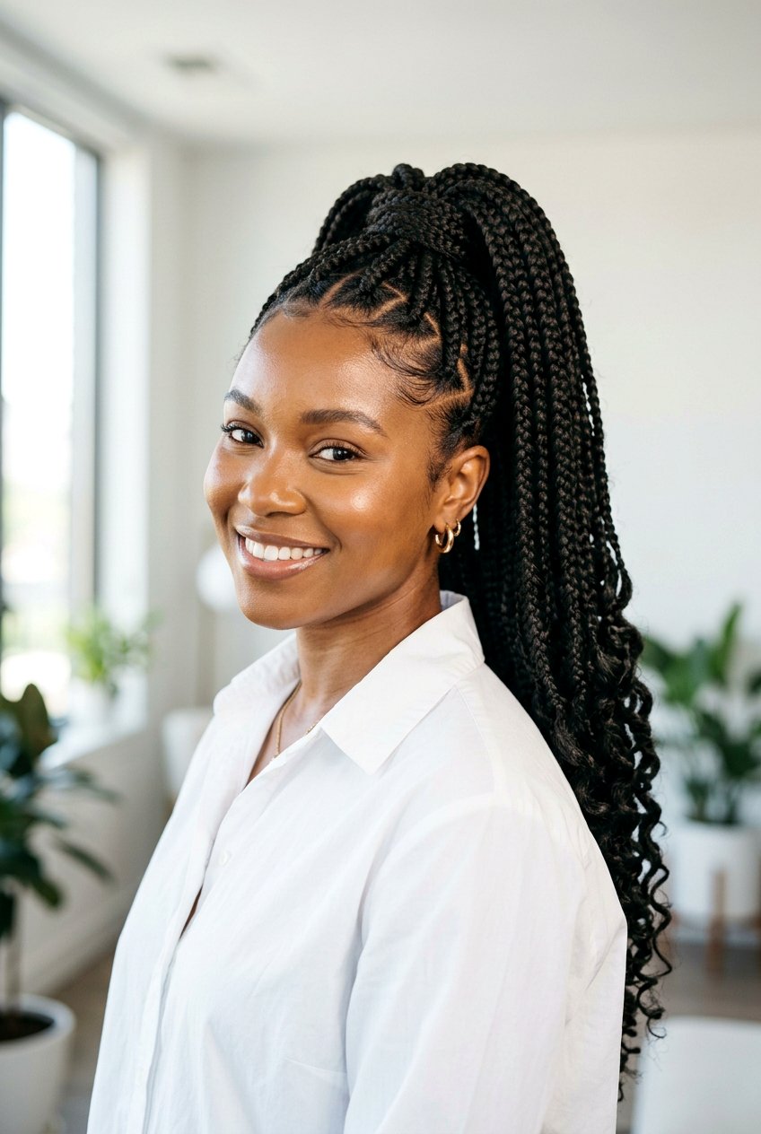 High Box Braid Ponytail - 20 black women office braid ponytail styles - 20 black women office braid ponytail styles
