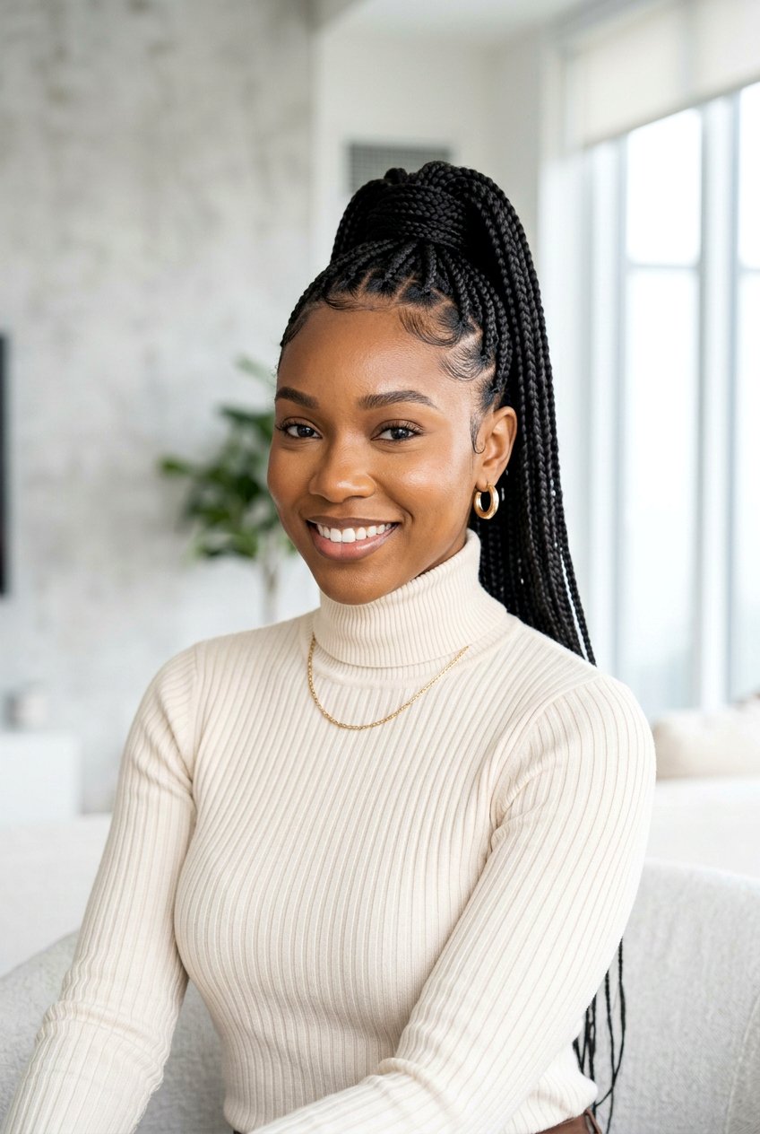 High Box Braids Ponytail - 20 box braids ponytail hairstyle - 20 box braids ponytail hairstyle