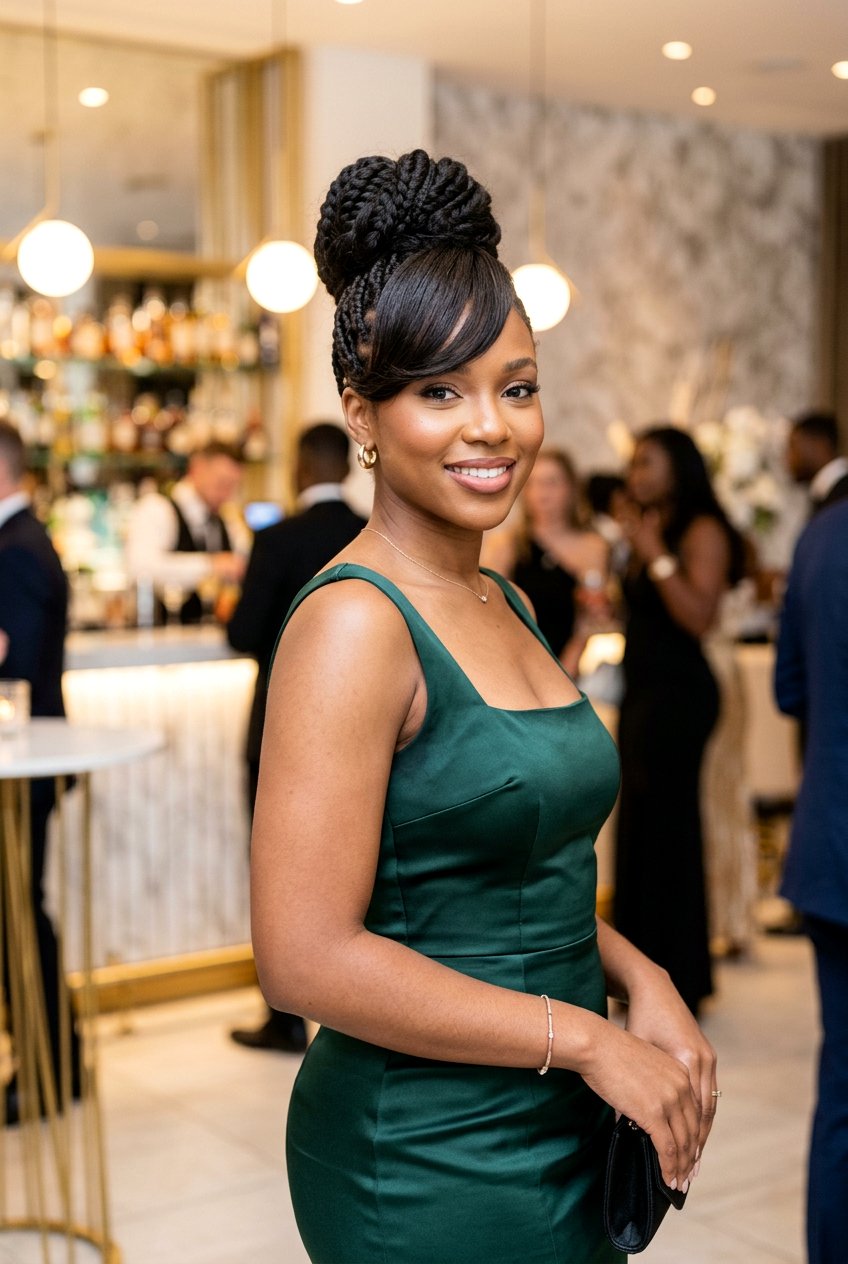 High Braided Bun With Swoop Fringe - 20 braided bun with swoop bangs - 20 braided bun with swoop bangs