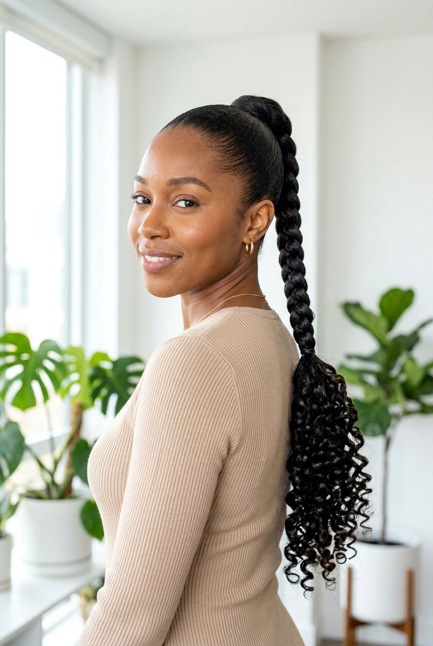 High Braided Ponytail With Curly Ends - 20 braided ponytail with curls - 20 braided ponytail with curls