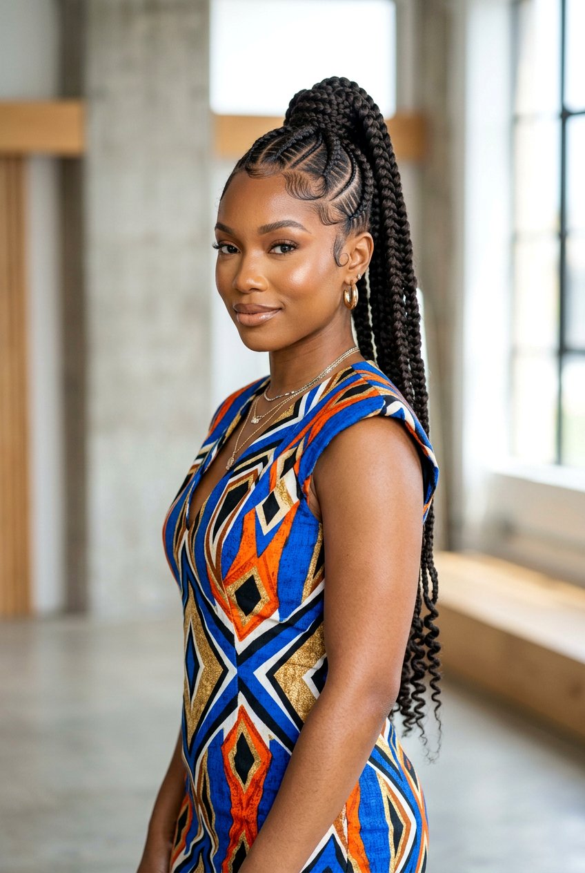 High Braided Ponytail With Curly Scalloped Edges - 20 braided ponytail for wedding guest - 20 braided ponytail for wedding guest