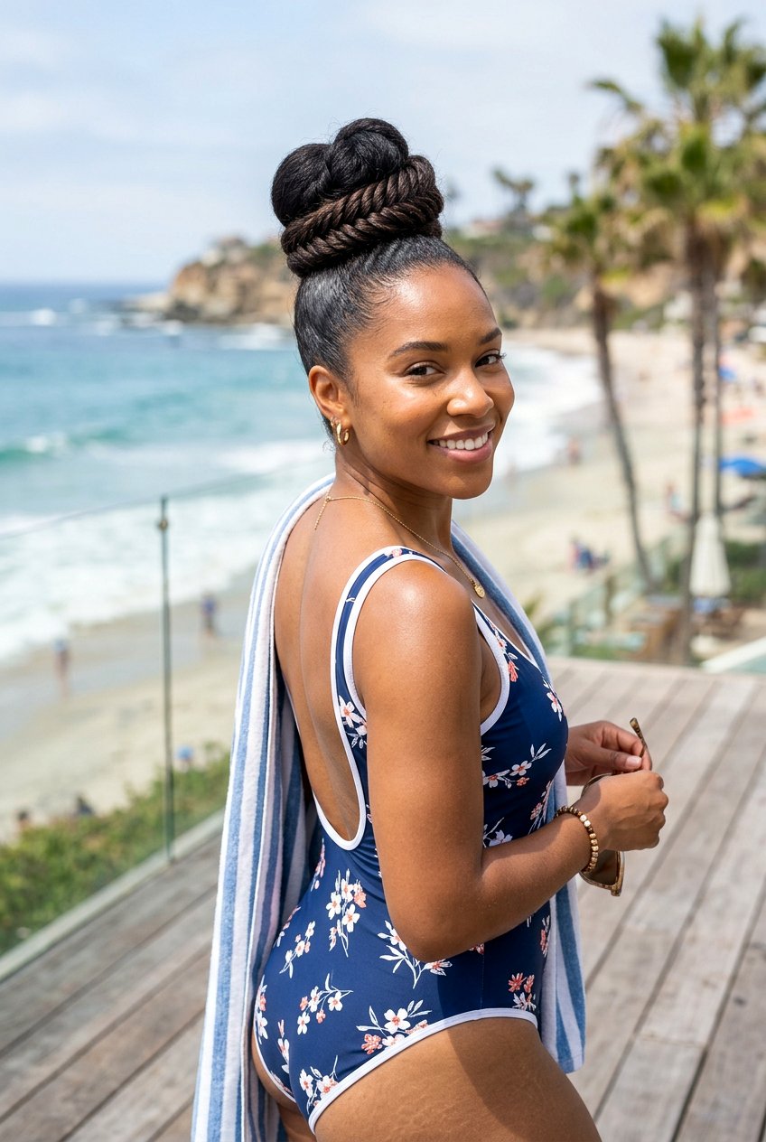 High Braided Top Knot - 20 pool day braid bun hairstyle - 20 pool day braid bun hairstyle