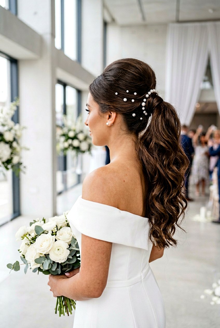 High Bridal Ponytail With Pearl Pins - 20 bridal ponytail with pearl pins - 20 bridal ponytail with pearl pins