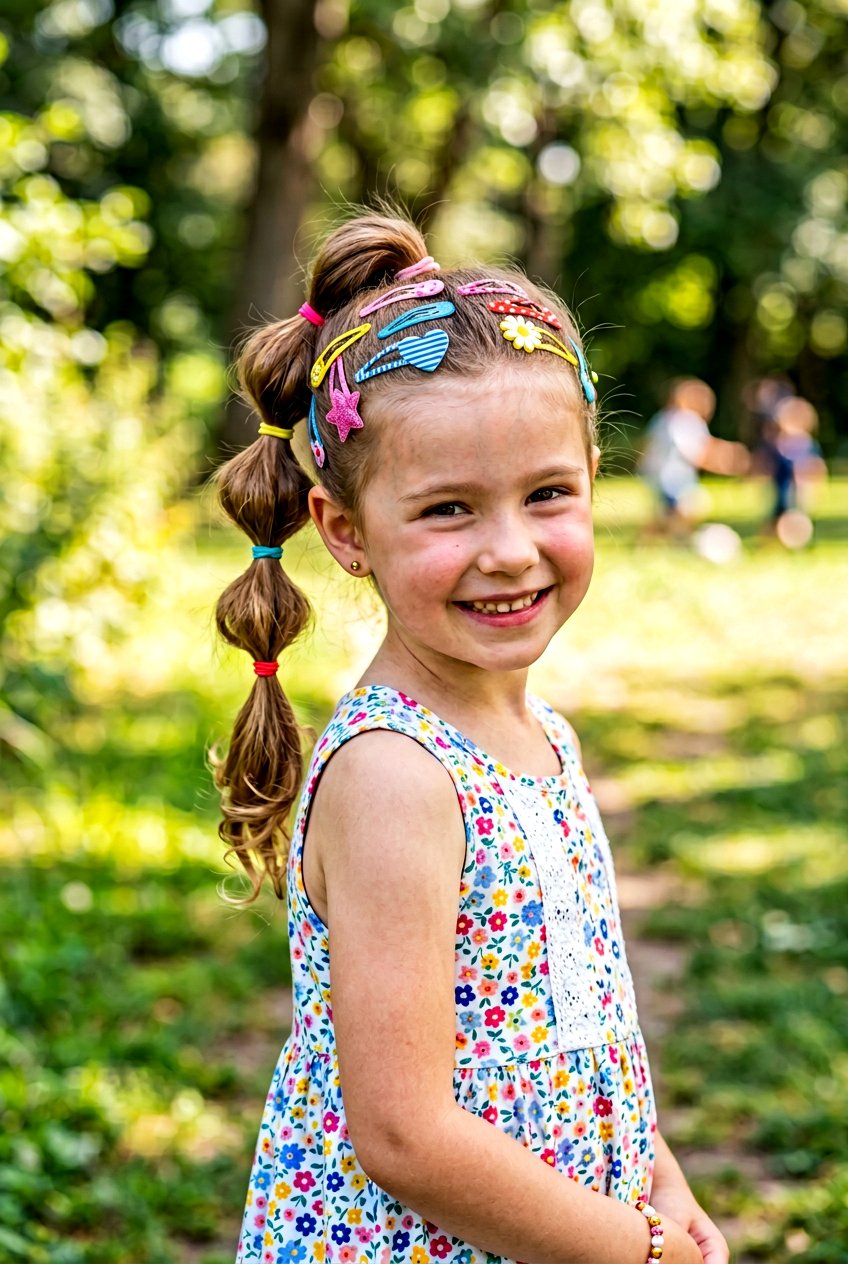 High Bubble Ponytail With Snap Clips - 20 little girls bubble ponytail with clips