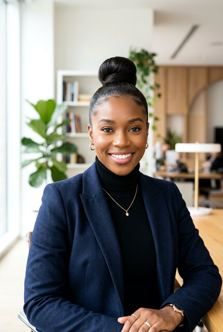 High Bun - 20 simple hairstyle for interview with medium hair - 20 simple hairstyle for interview with medium hair