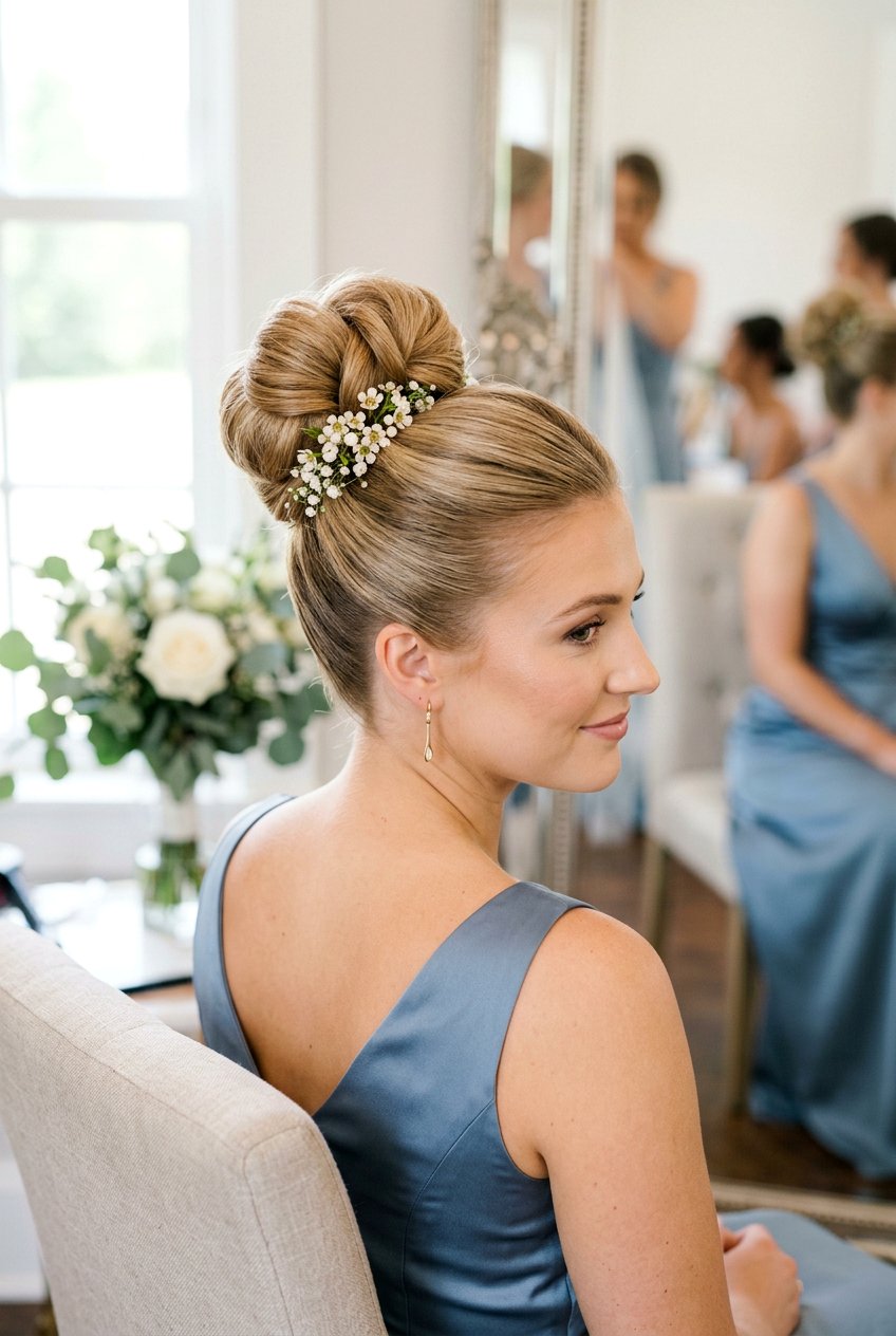 High Bun - 20 bridesmaid updo hairstyles - 20 bridesmaid updo hairstyles