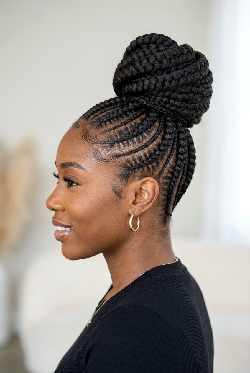 High Bun Cornrows - 20 cornrow hairstyles for black women - 20 cornrow hairstyles for black women