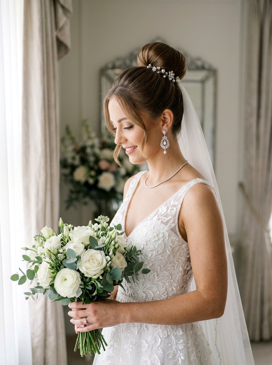 High Bun Shoulder Length Wedding Hair - 20 wedding hairstyles for shoulder length hair - 20 wedding hairstyles for shoulder length hair