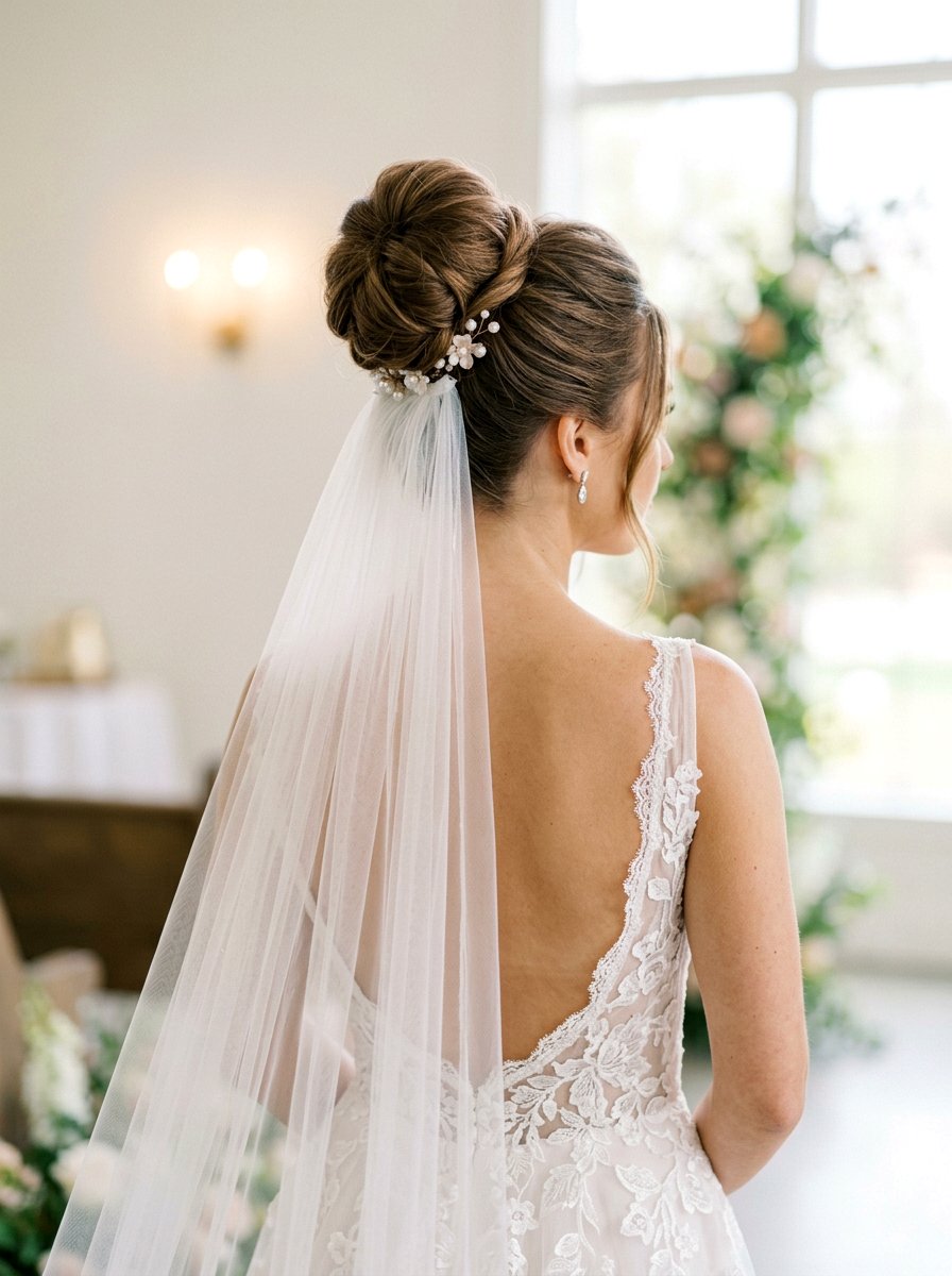 High Bun Wedding Updo With Veil - 20 veil friendly wedding updo - 20 veil friendly wedding updo