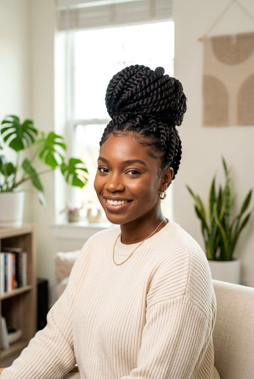 High Bun With Chunky Twists - 20 natural hair updo with twists - 20 natural hair updo with twists