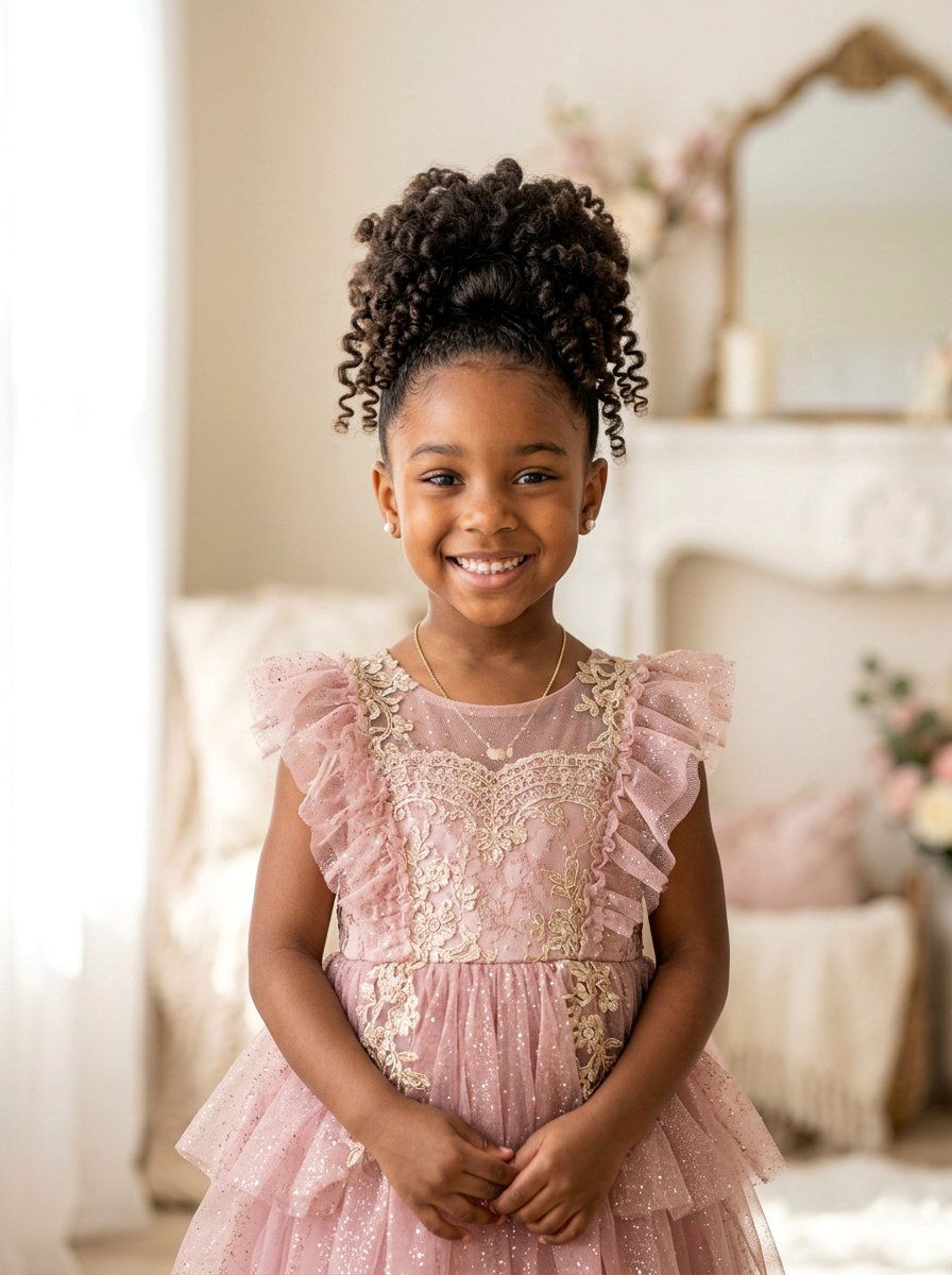 High Bun With Curls - 20 pageant updo for little girls - 20 pageant updo for little girls