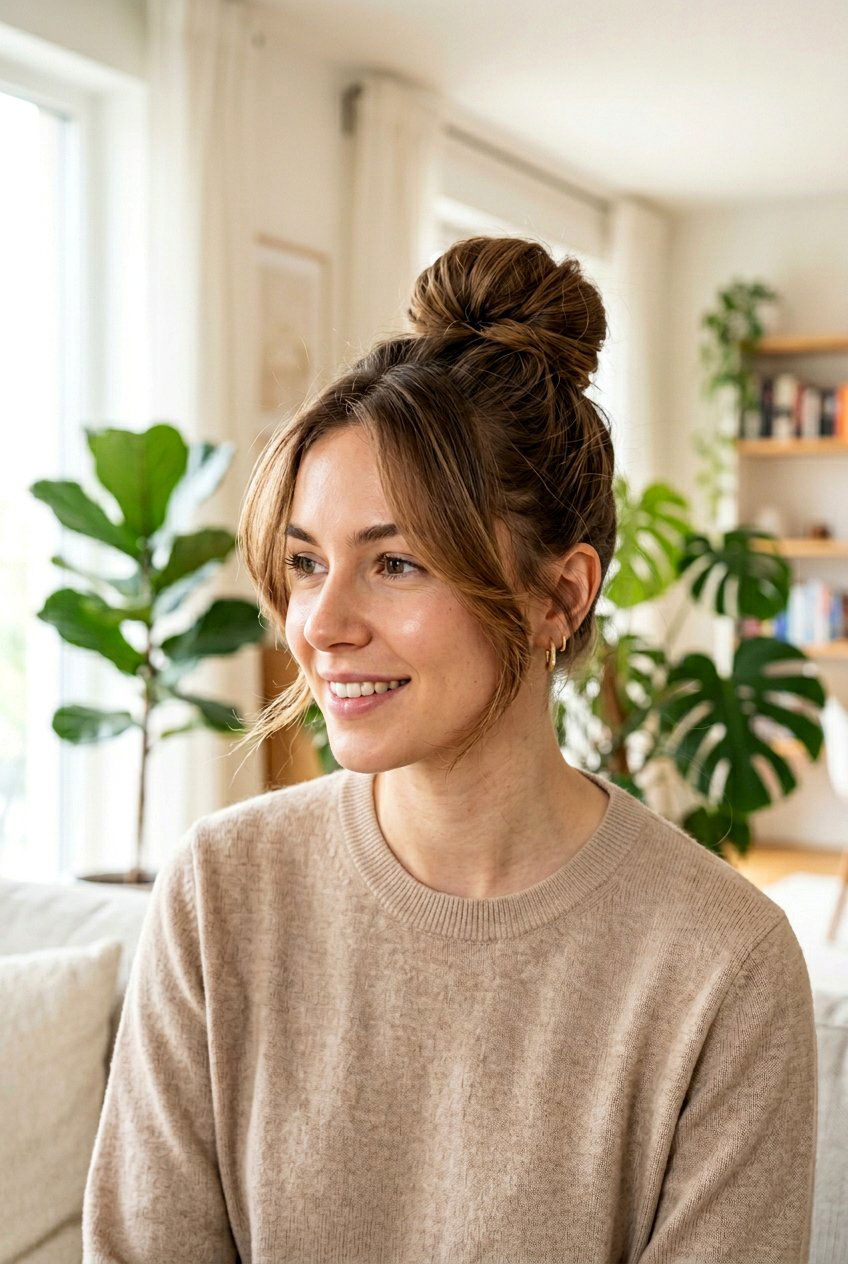 High Bun With Face Framing Layers - 20 high bun hairstyles - 20 high bun hairstyles