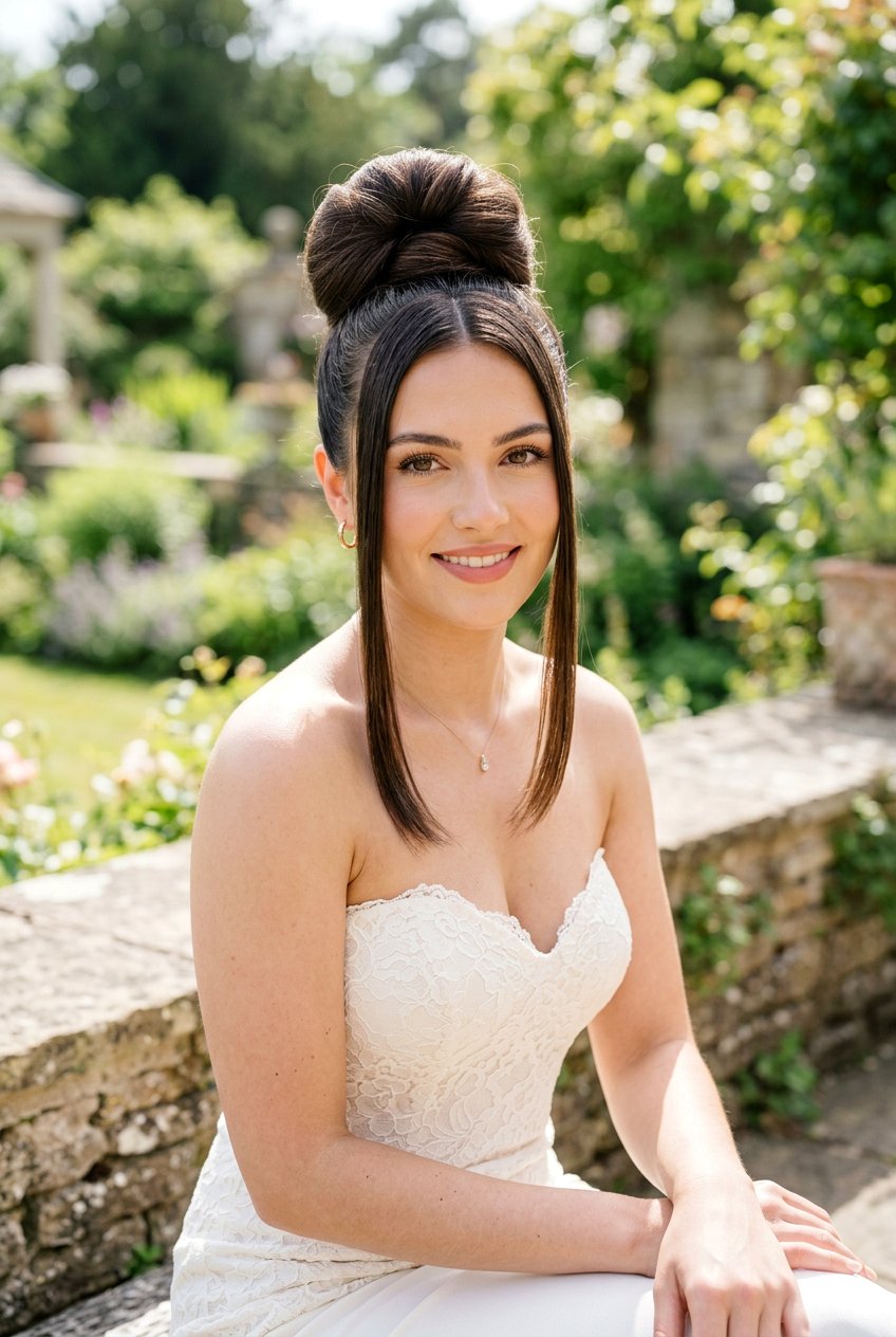High Bun With Face Framing Pieces - 20 prom hairstyle for long thick straight hair - 20 prom hairstyle for long thick straight hair