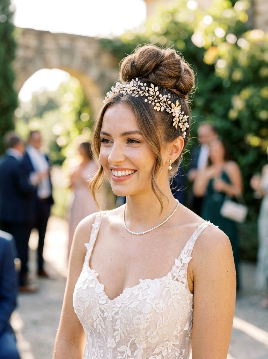 High Bun With Hair Vine - 20 wedding hairstyles with hair vines - 20 wedding hairstyles with hair vines