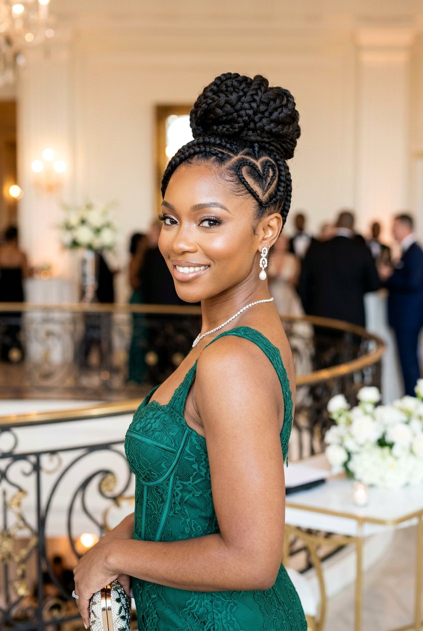 High Bun With Heart Part - 20 heart part braids styles - 20 heart part braids styles