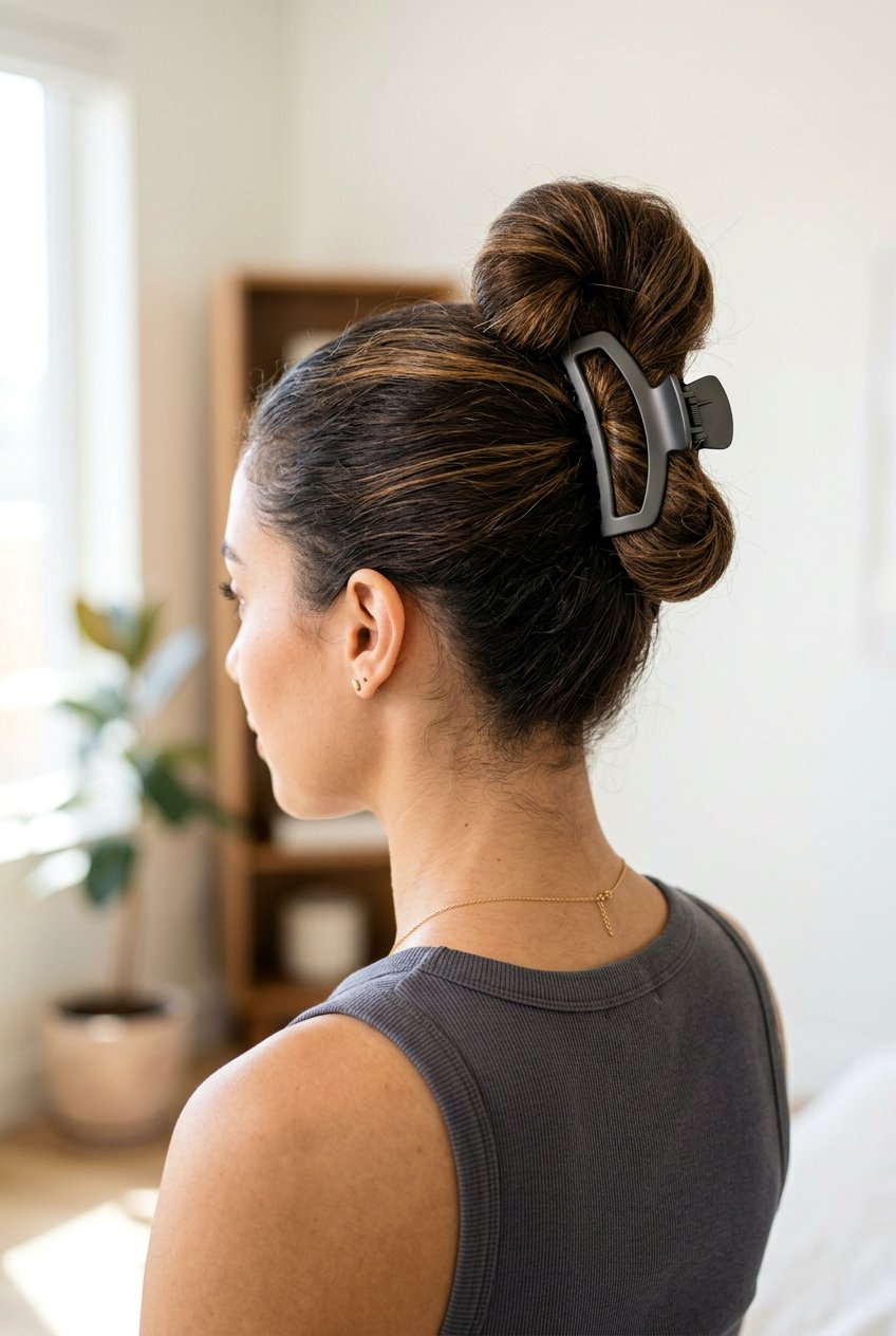 High Bun - 20 easy claw clip hairstyles for long hair - 20 easy claw clip hairstyles for long hair