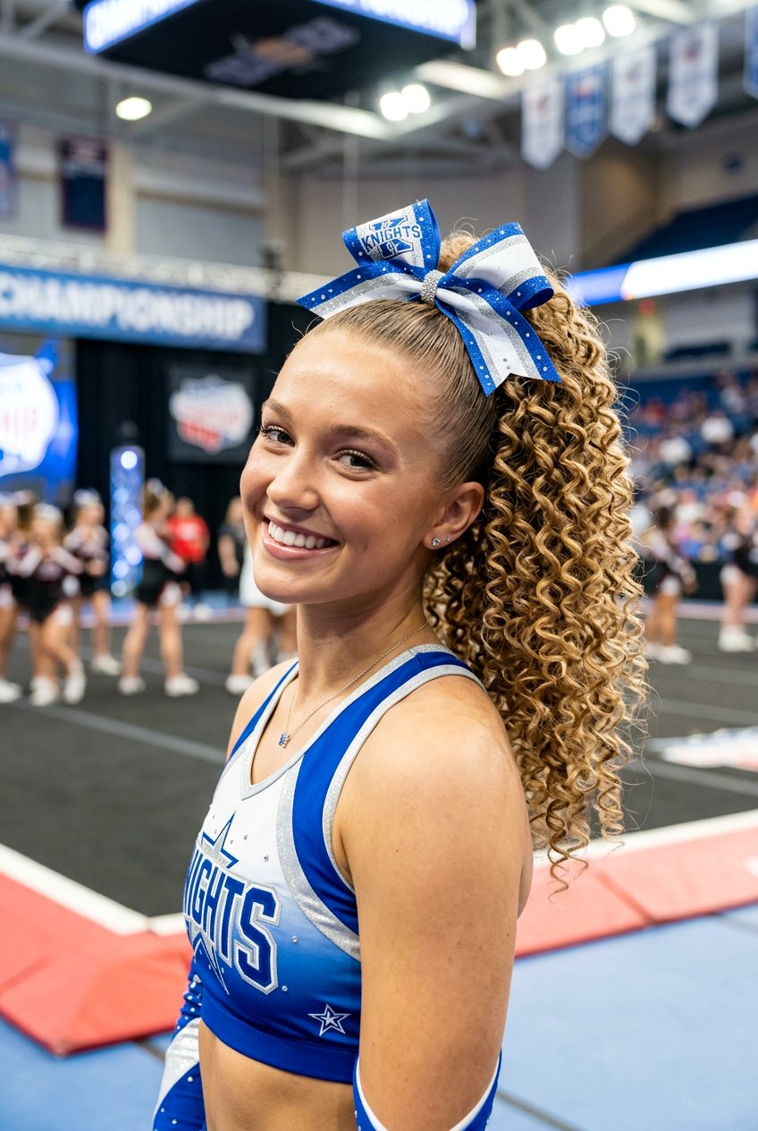 High Cheer Ponytail With Tight Curls - 20 cheer ponytail with curls - 20 cheer ponytail with curls
