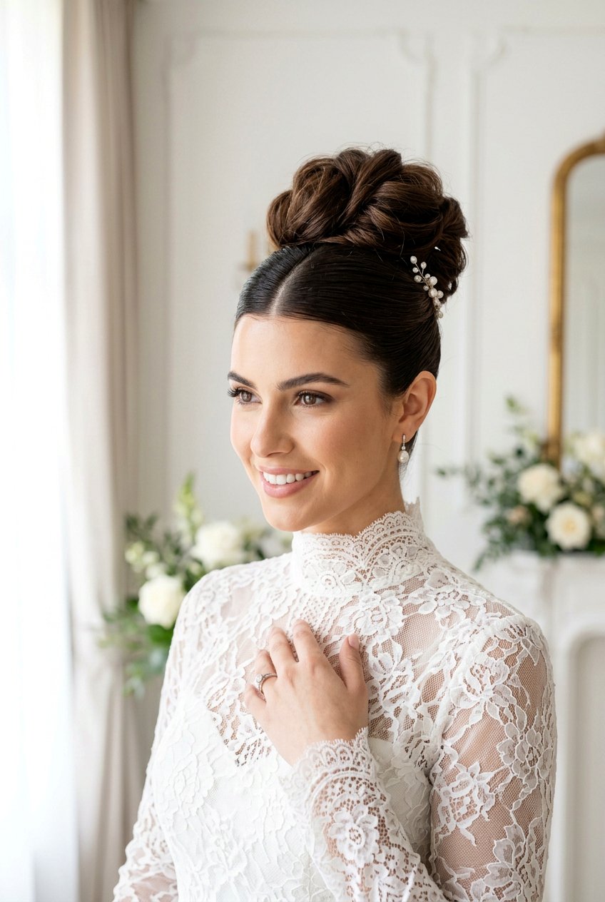 High Chignon - 20 bridal hairstyle with center part - 20 bridal hairstyle with center part