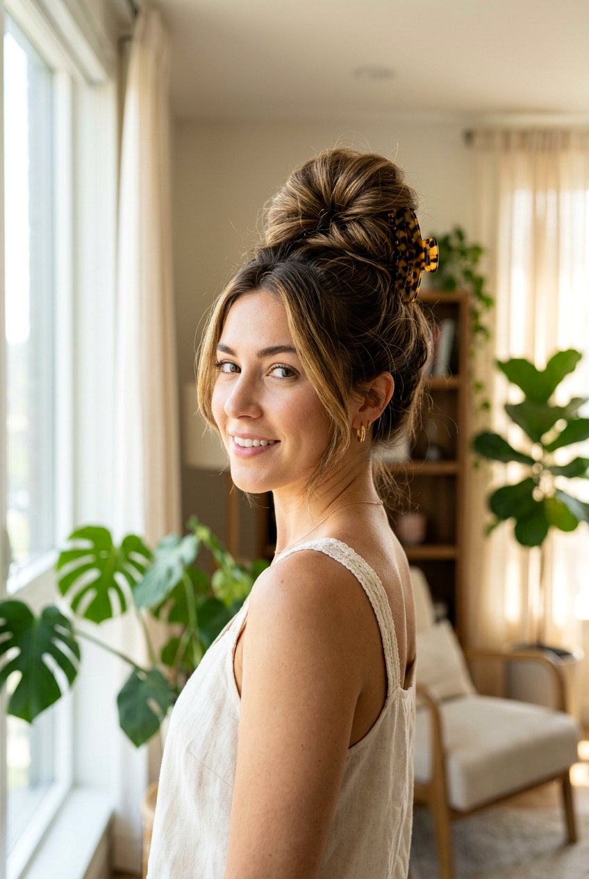 High Claw Clip Bun With Volume - 20 claw clip hairstyles - 20 claw clip hairstyles