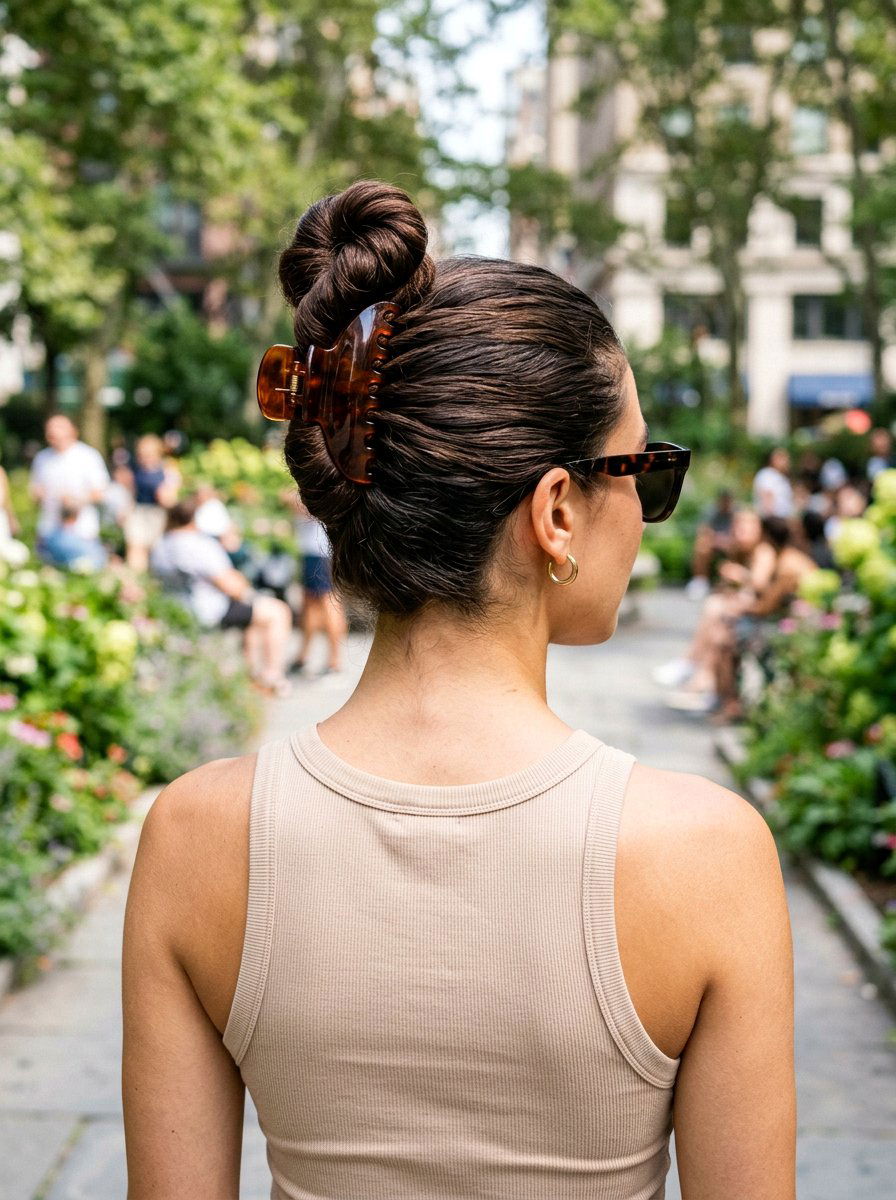 High Claw Clip Bun - 20 travel friendly claw clip hairstyle - 20 travel friendly claw clip hairstyle