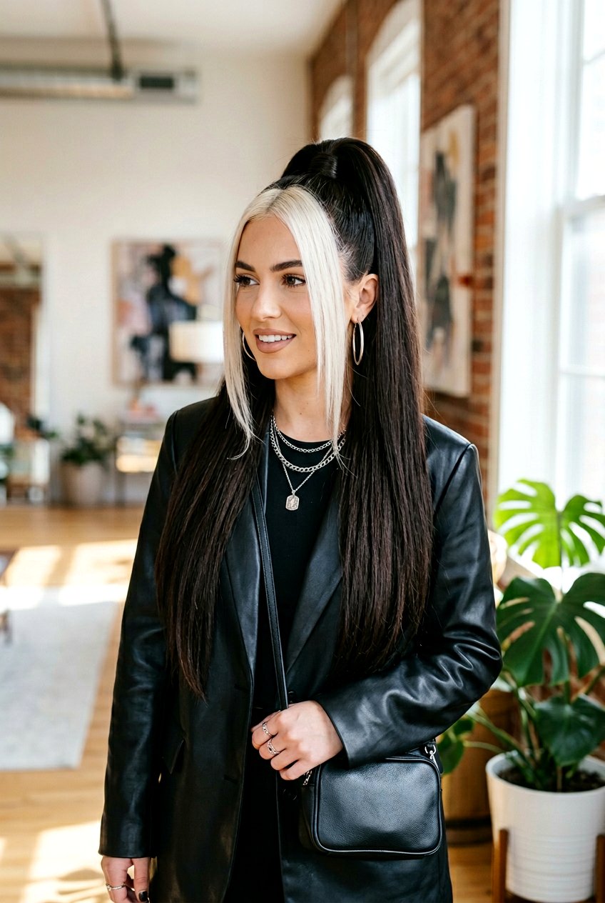 High Contrast Blonde Front Pieces On Espresso Hair - 20 chunky blonde front pieces - 20 chunky blonde front pieces