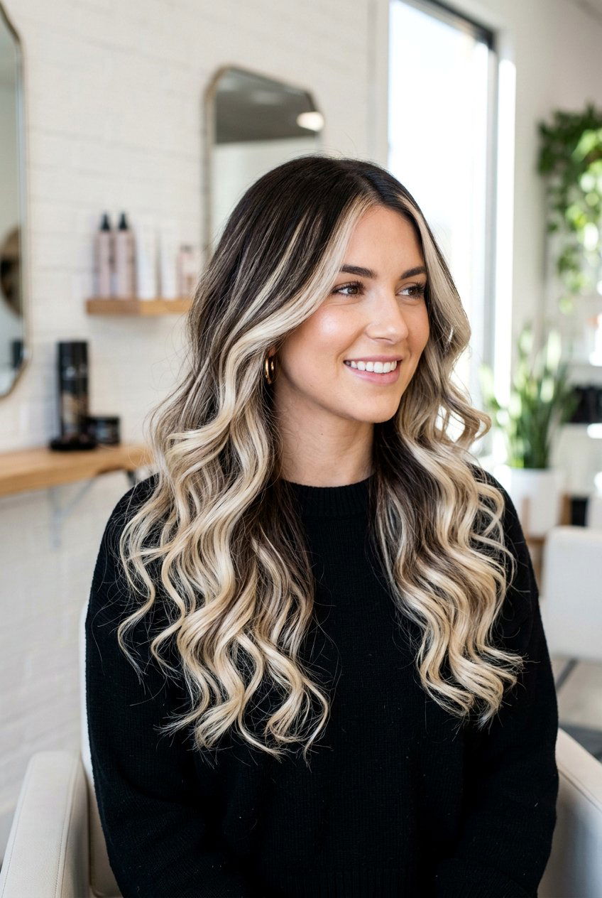 High Contrast Bright Blonde Balayage On Dark Hair - 20 bright blonde balayage ideas - 20 bright blonde balayage ideas