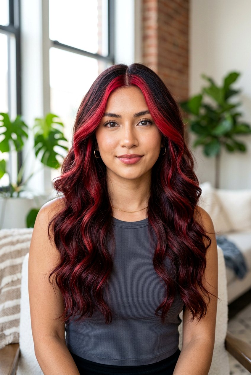 High Contrast Cherry Balayage Money Piece - 20 cherry red balayage - 20 cherry red balayage