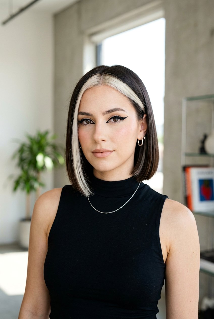 High Contrast Front Streak On Short Bob - 20 front streak hair color - 20 front streak hair color