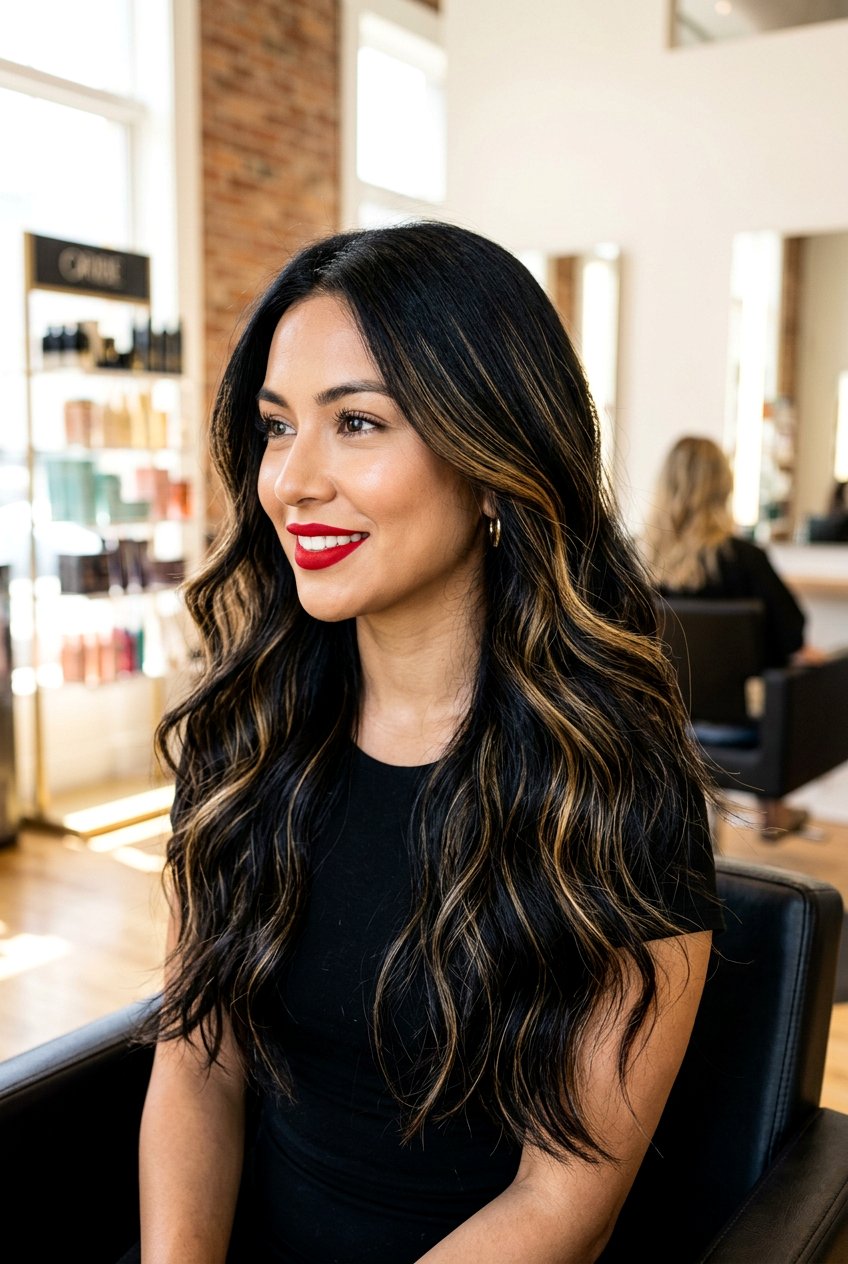 High Contrast Honey Babylights On Black Hair - 20 black hair with honey babylights - 20 black hair with honey babylights