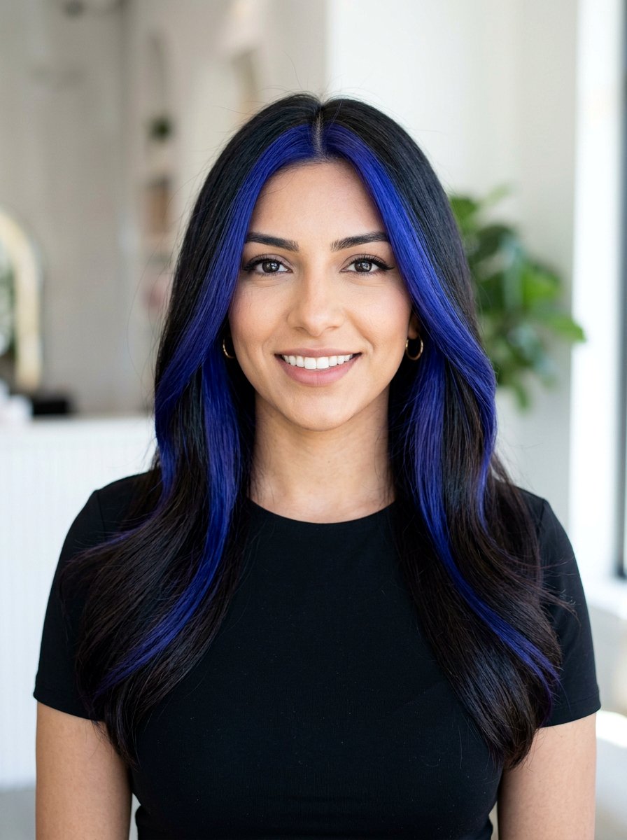 High Contrast Indigo Money Piece Balayage - 20 indigo black balayage - 20 indigo black balayage