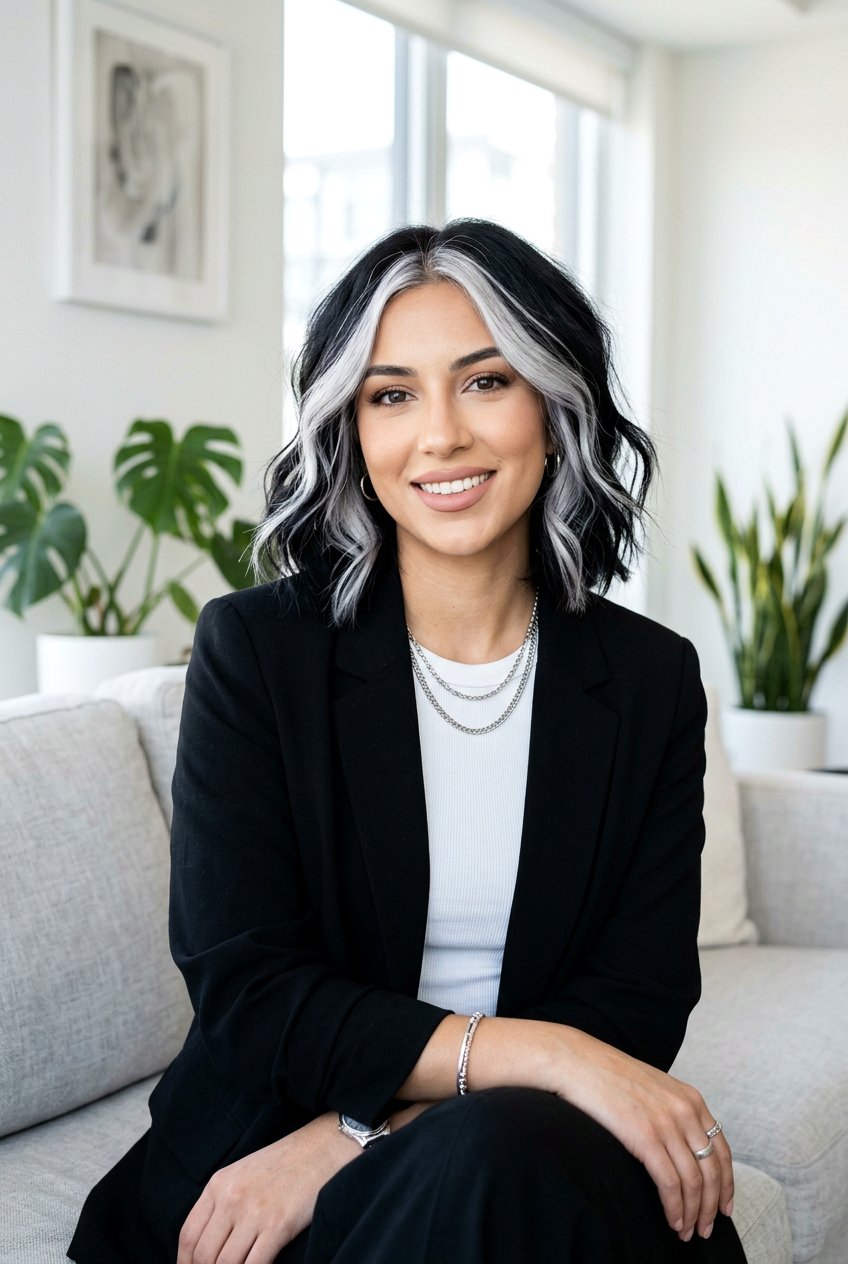 High Contrast Silver Highlights On Black Hair - 20 cool silver blonde highlights - 20 cool silver blonde highlights