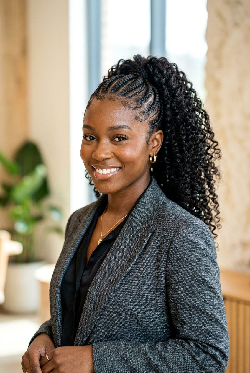 High Cornrows With Curly Ponytail - 20 cornrows with curly ponytail - 20 cornrows with curly ponytail