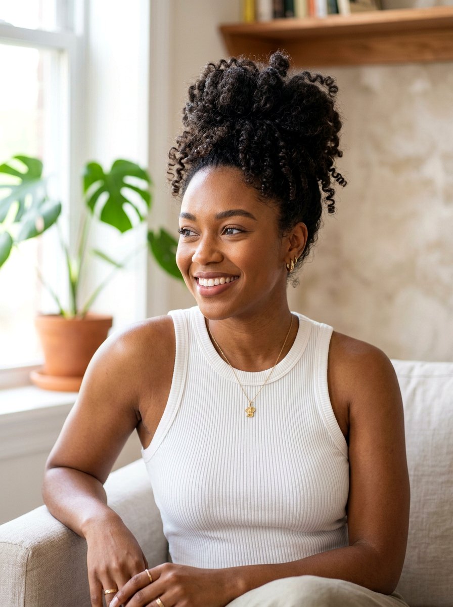 High Curly Bun For Summer - 20 hot weather hairstyles for women - 20 hot weather hairstyles for women