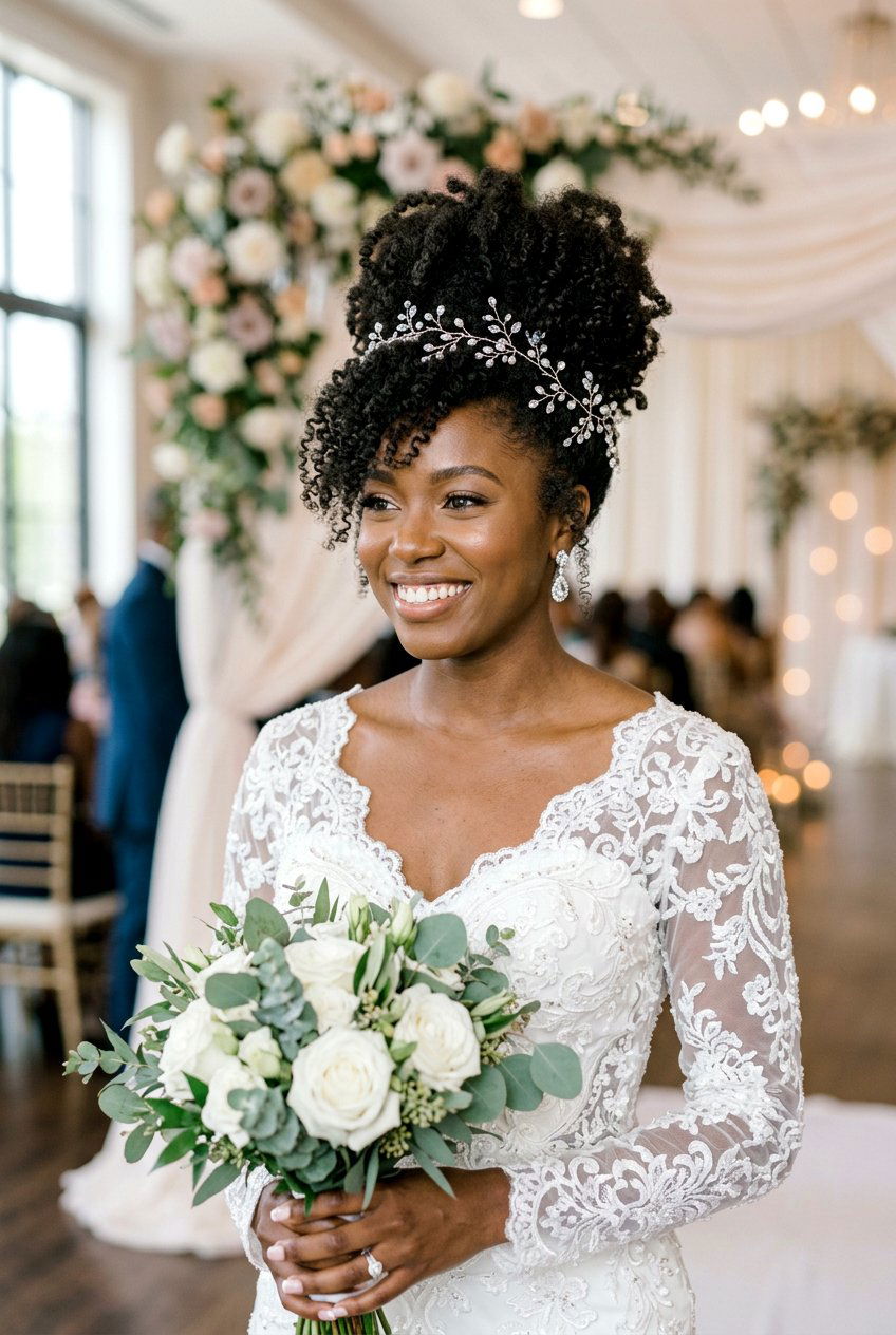 High Curly Piled Updo - 20 bridal curly updo for natural hair - 20 bridal curly updo for natural hair