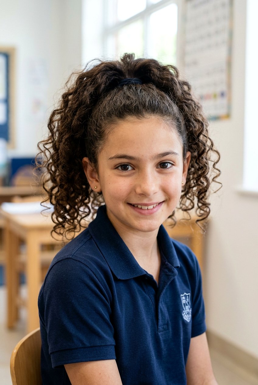 High Curly Ponytail - 20 picture day hairstyle for curly hair girls - 20 picture day hairstyle for curly hair girls