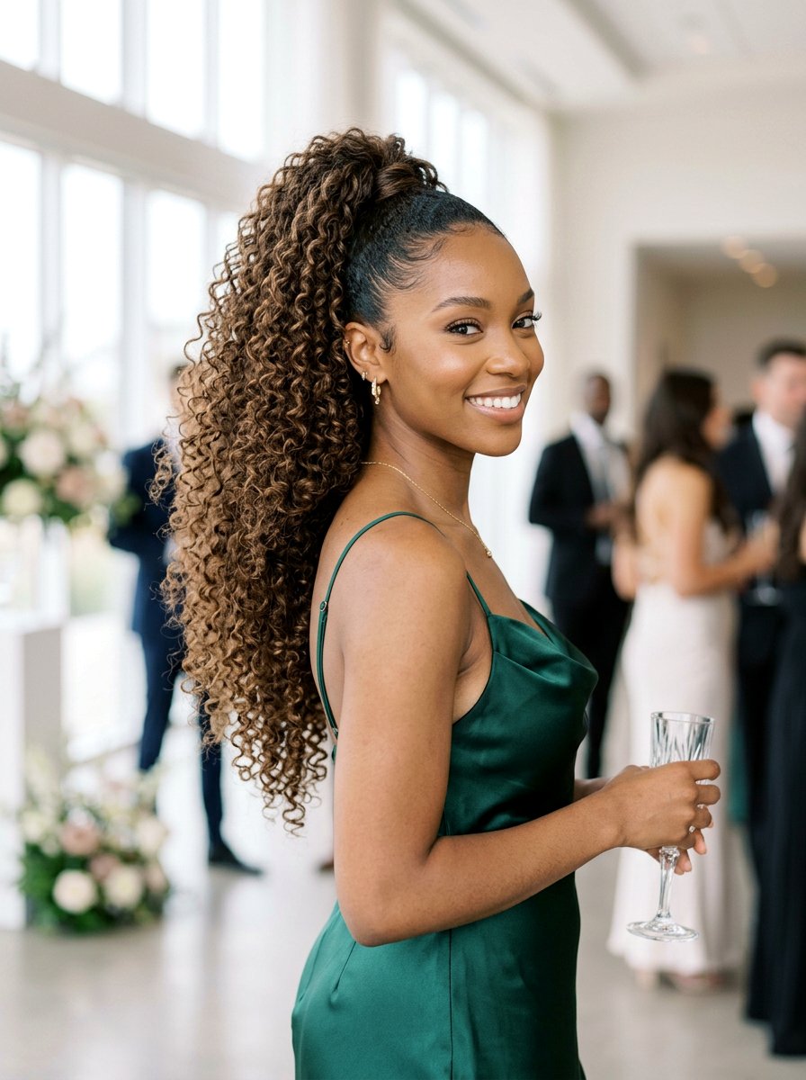 High Curly Ponytail - 20 homecoming hairstyles for curly hair - 20 homecoming hairstyles for curly hair