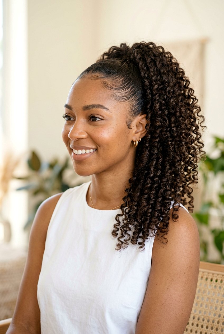 High Curly Ponytail For Natural Curls - 20 frizz free ponytail hairstyles - 20 frizz free ponytail hairstyles