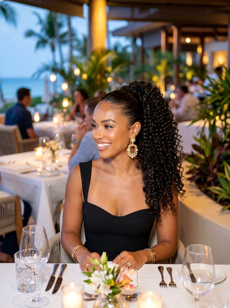 High Curly Ponytail For Resort Dinner - 20 resort dinner ponytail hairstyle - 20 resort dinner ponytail hairstyle