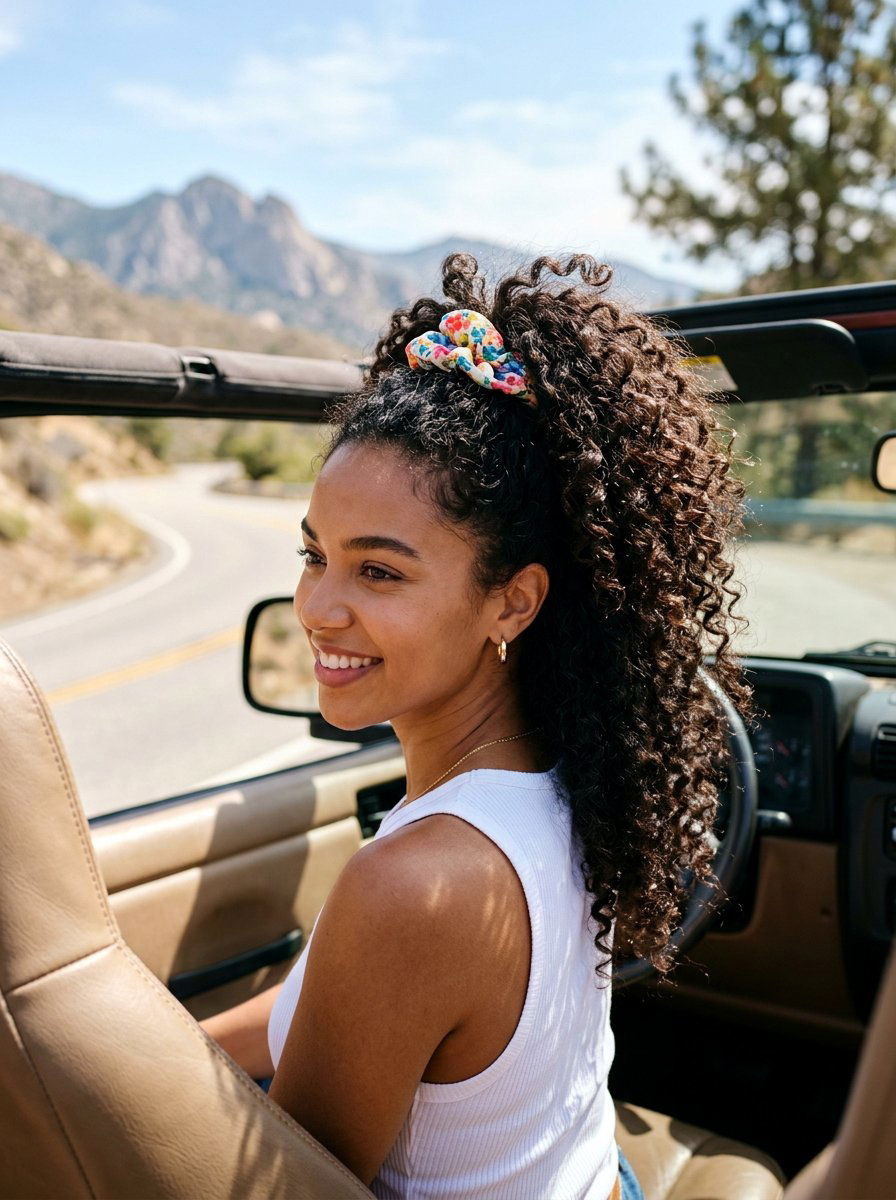 High Curly Ponytail For Road Trips - 20 road trip ponytail hairstyles - 20 road trip ponytail hairstyles